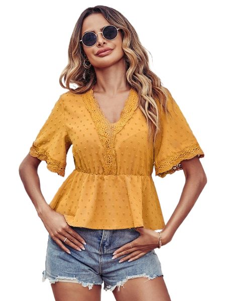 

swiss dot guipure lace peplum blouse 99ch#, White