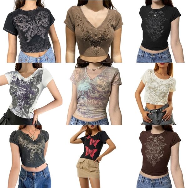 

graphic print retro aesthetic short sleeve tshirts women harajuku fairycore grunge clothes 90s e girl summer basic tees 220628, White