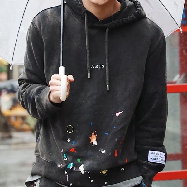 

brand collab. embroidered painted hoodie mens casual oversize fleece hoodies pullovers jumpers men women hip hop streetwear mg220265, Black