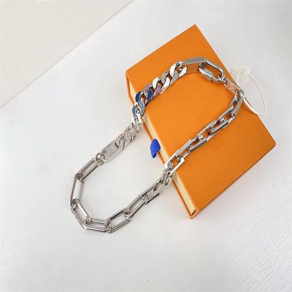 

europe america fashion style men silver-color metal engraved v initials crystal enamel chain links patches necklace167b