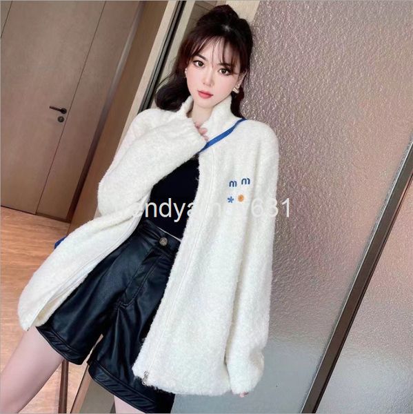 

women's jackets autumn and winter 21 korean version loose lazy wind stand collar embroidery zipper cardigan wool knitted women's c, Black;brown