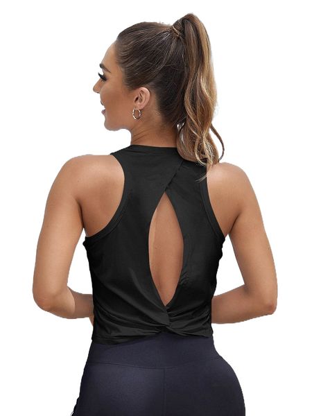 

feels like skin softness cut out twist back sports tank c4ov#, Gray