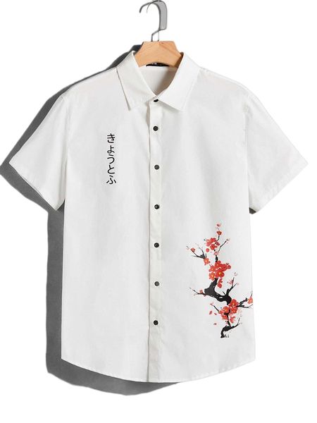 

men letter & floral print shirt x4w0#, White;black