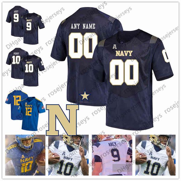 

custom midshipmen 2019 college football white royal blue angels 9 zach abey 10 malcolm perry staubach 6 perry olsen men youth jersey 4xl, Black