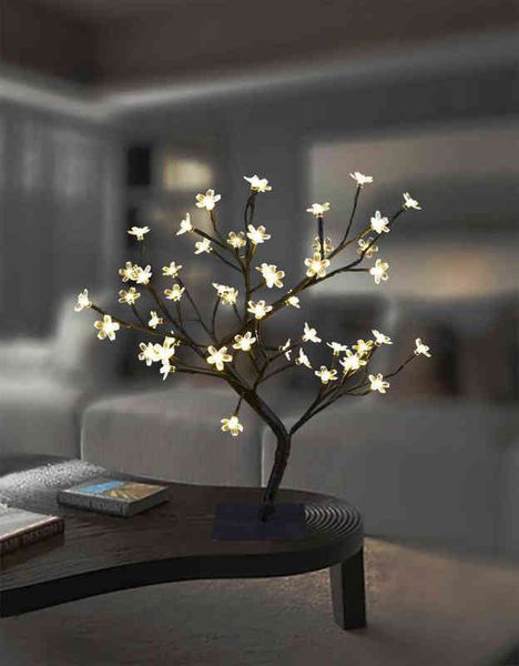 Luminárias LED Blossom Tree Branches Night Lights Crystal Table Lamps à beira da cabeceira Casamento de casas de casa Intendle Decoração H220423