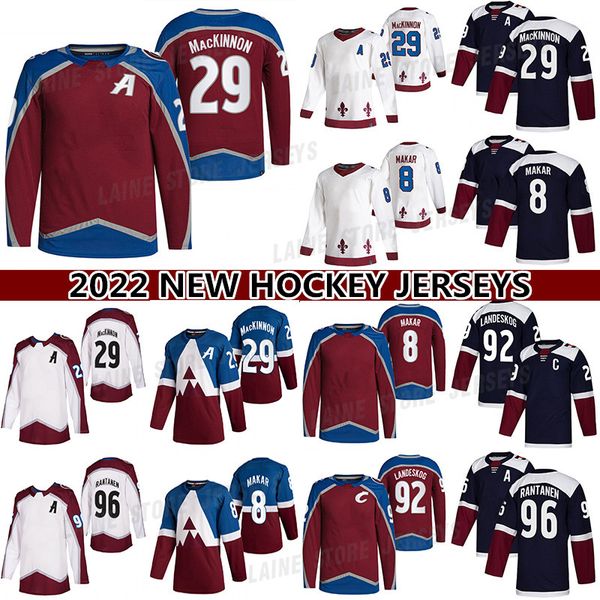 

29 nathan mackinnon hockey jerseys 8 cale makar 96 mikko rantanen 92 gabriel landeskog 19 joe sakic 91 nazem kadri reverse retro jersey, Red