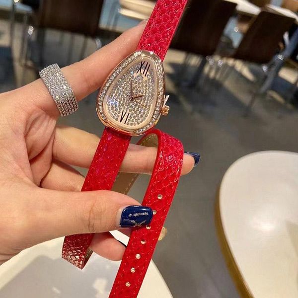 Популярные модные брендовые часы в Европе и США для женщин и девушек со змеиной головой и кристаллами в стиле кожаный ремешок, кварцевые наручные часы B08 6590