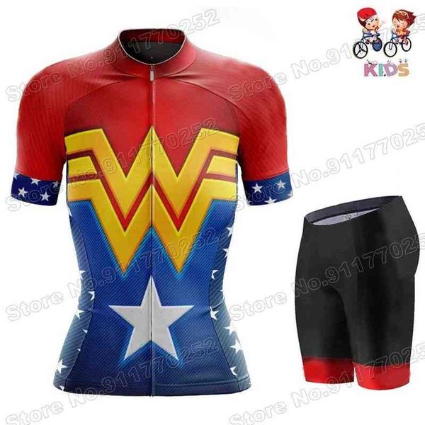 

2021 popular kids cycling jersey sets cartoon comics boys girls cycling clothing mtb road bike shirts suit bicycle pants maillot, Black;red