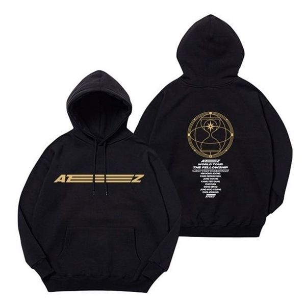 

arrival ateez the fellowship map the concert fashion hoodies cool fans long sleeve sweatshirts hooded womenmen clothes y200915, Black