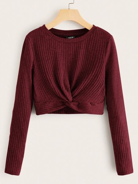 

twist hem rib-knit tee 54xy#, White