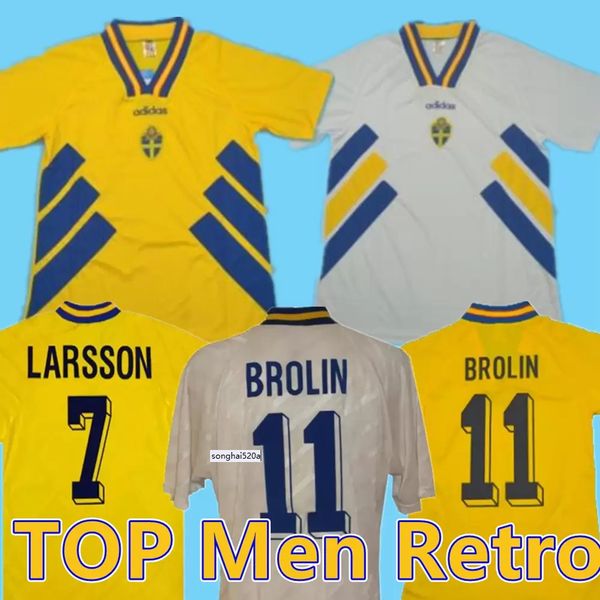 

1994 sweden larsson mens soccer jerseys national team retro dahlin brolin ingesson home yellow away white football shirts uniforms, Black