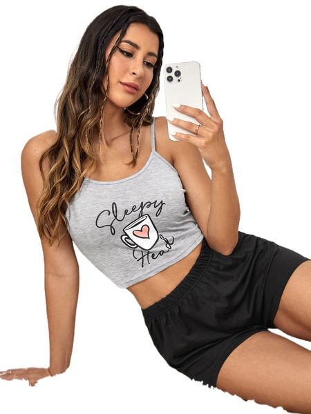 

letter & heart print pj set 51kv#, Black;red