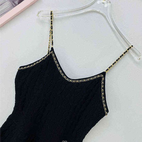 

fashion 2022 designer design new product in summer 2022 chain sling waist closed slim fashionable knitted dress, Black;gray
