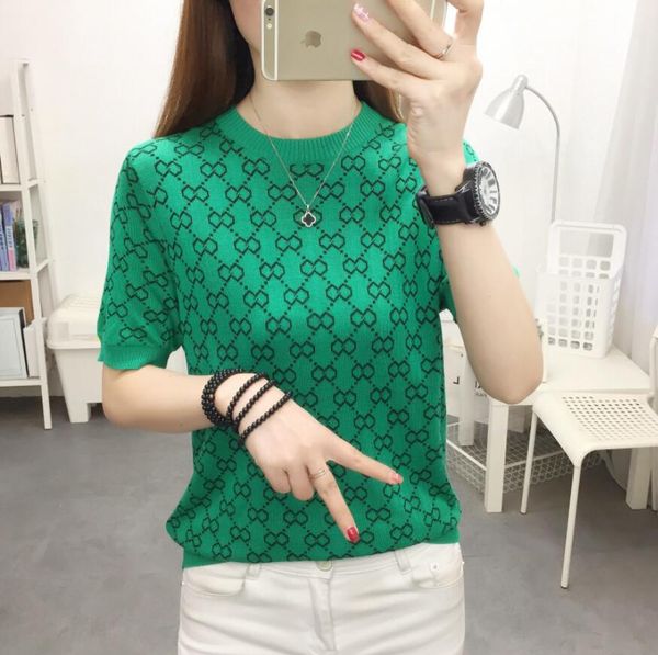 

sweaters new short-sleeved women o-neck slim cotton blend pullover vest t-shirt knitted base printing casual knit sweater, White;black