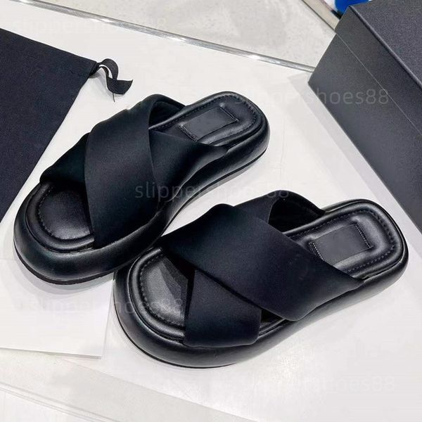 

woman cross mule slippers sandals famous desinger women platform heel pillow slider fur slipper fabric black lamb skin comfort casual summer
