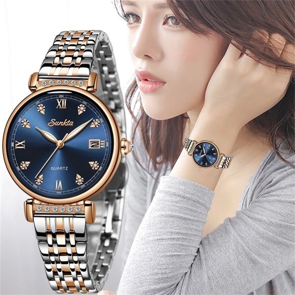 

montre femme sunkta women watch luxury brand creative design steel women's wrist watches female clock feminino 220428, Slivery;golden