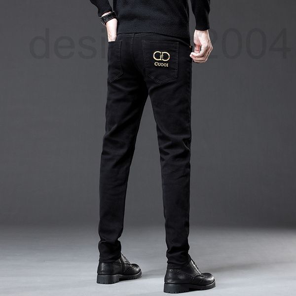

men's jeans designer 2022 spring and summer jeans men's versatile black white two-color cotton elastic small feet slim fit korean, Blue
