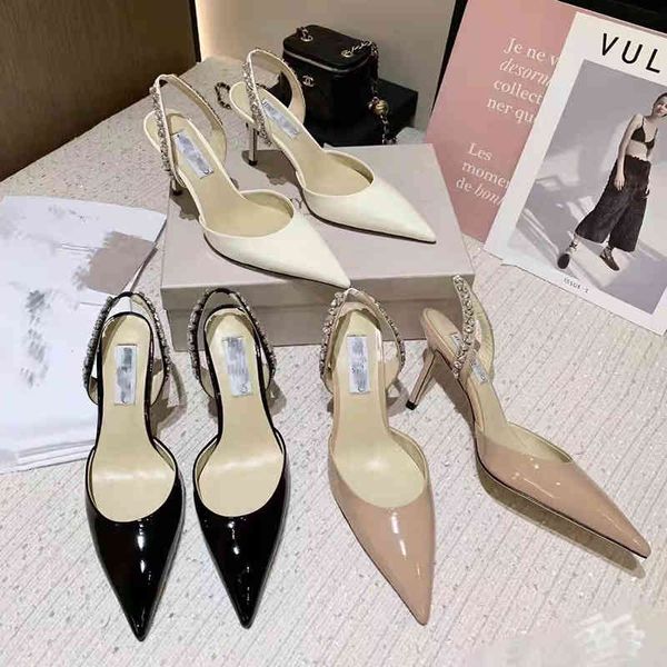 

sandals french baotou sandals women's summer middle heel pointed one-sided high-heeled shoes leather back empty single, Black