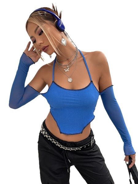 

halter neck contrast binding lettuce trim s5iq#, White