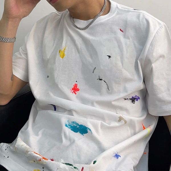 

brand collab. painted t shirts white glitter lettering casual short sleeves t-shirts cotton tee men women hip hop streetwear mg210061, White;black