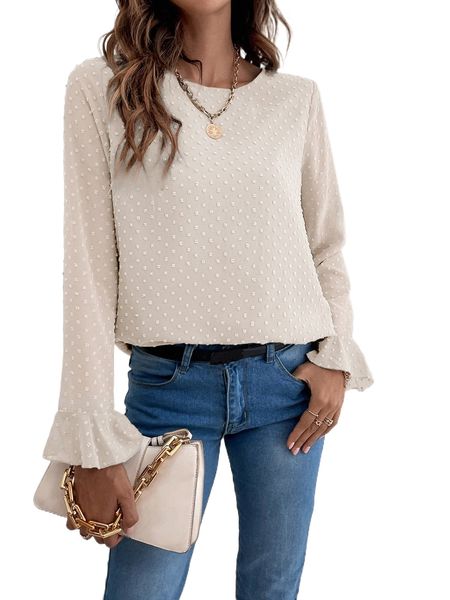 

swiss dot flounce sleeve blouse a00n#, White