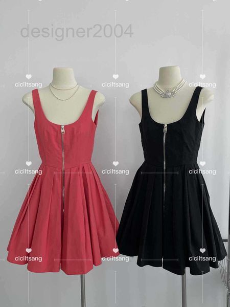 

casual dresses designer spring and summer 2022 new zipper decoration temperament high waist polyfaille puffy dress small black a61h, Black;gray