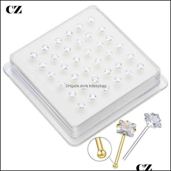 

nose rings studs 36pcs/set 925 sterling sier shiny clear cubic zircon stud pin indian body jewelry piercing plata ar bdesybag dhwsy, Silver