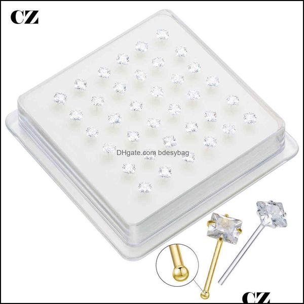 Nasenringe Ohrstecker 36 Teile/satz 925 Sterling Silber Glänzend Klar Kubikzircon Ohrstecker Pin Indischen Körperschmuck Piercing Plata Ar Bdesybag Dhwsy