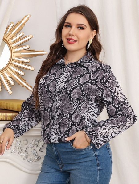 

plus snakeskin print blouse m9wx#, Black