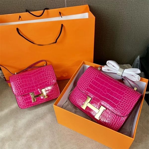 

designer constanc herme bags crocodile pattern h-button stewardess bag single shoulder messenger bag kangkang leather women's cowhide m