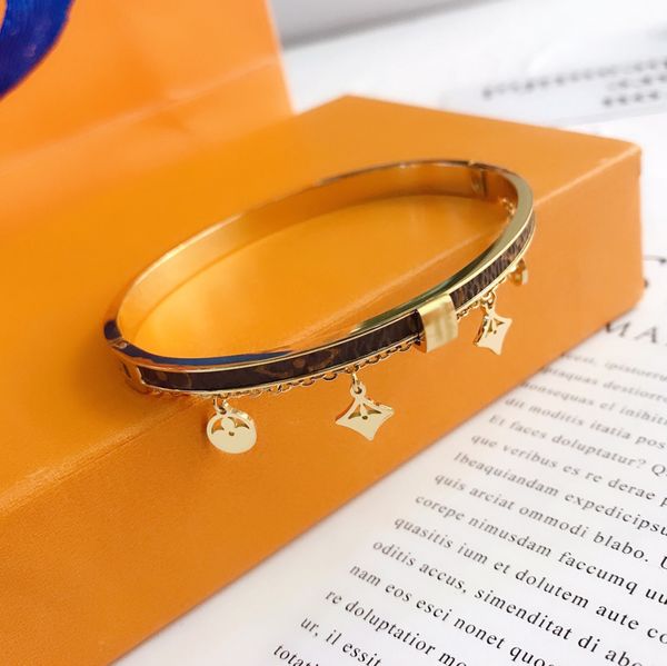 

new style bracelets women bangle designer letter jewelry faux leather 18k gold plated stainless steel wristband cuff fashion jewelry accesso, Black