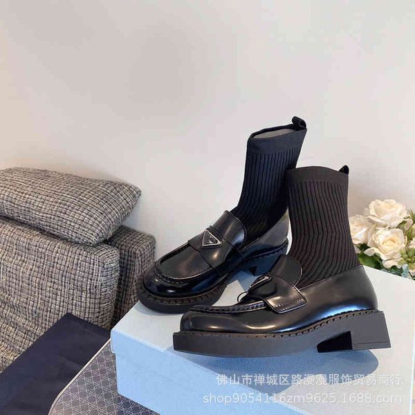 

dress shoes p family sock tube lefu shoes women's round head thick heel soled sleeve boots elastic warm, thin and long legs, Black