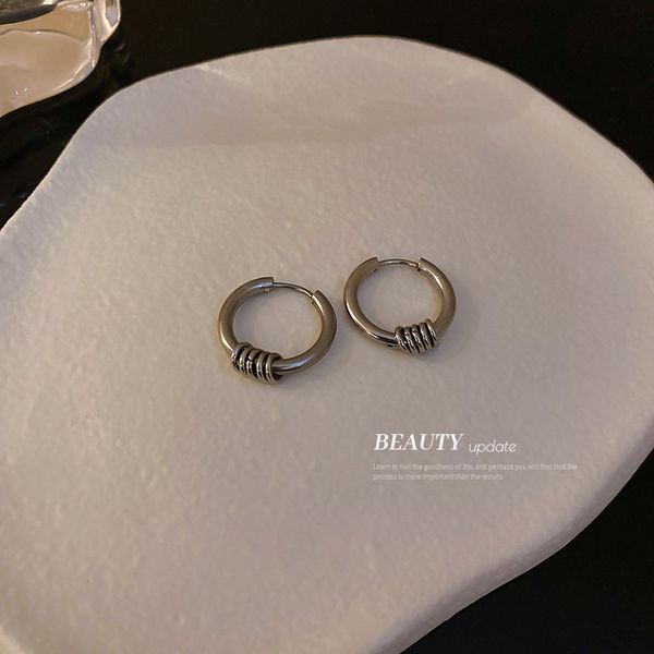 

korean titanium steel simple geometric earrings ins niche design ring ear clip instafamous metal frosty style earrings, Golden