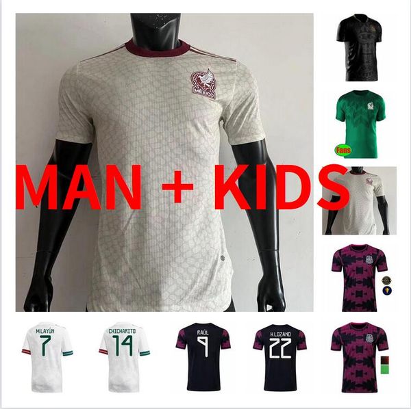 

2022 mexico soccer jerseys copa america camisetas 21 22 23 fans version chicharito lozano dos santos 2021 football shirts men + kids sets ki, Black;yellow