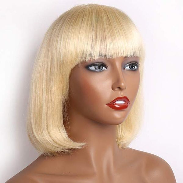 Masse di capelli Fringe Human Short 613 Honey Blonde Bob European Straight With Bangs Full Machine For Women