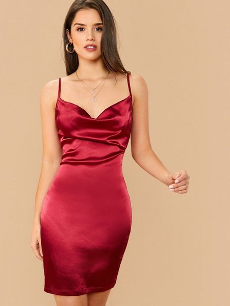 

cowl neck satin cami dress t0vs#, Black;gray