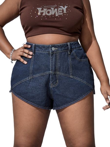 

sxy plus slant pockets denim shorts t68v#, White;black