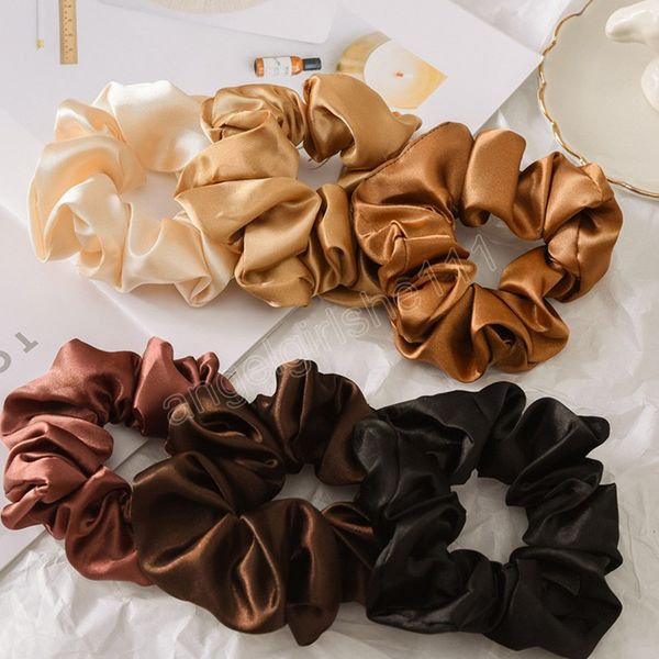 

women satin silk scrunchies solid color handmade multicolor basic elastic hair band ponytail holder femme hair accessories, Slivery;white