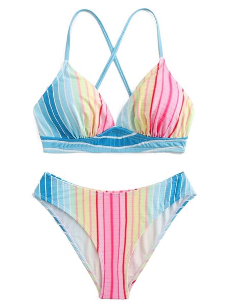 

striped tie back bikini swimsuit s4hm#, White;black