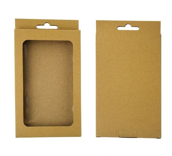 Caixa de papel Kraft preta branca com janela de PVC para capa de telefone celular, caixa de embalagem universal de telefone de varejo