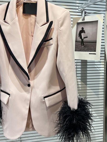 

women's suits & blazers occasions dating windsor queen designer color block stylish feather embellished long w031, White;black