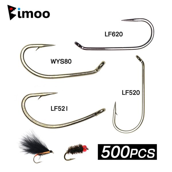 

bimoo 500pcs 8#~22# barbed & barbless fly tying hook high carbon steel dry wet nymph pupae caddis scud midge flies fishing hook 220401
