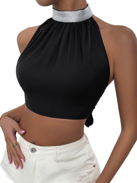 

tie back crop halter d7fk#, White