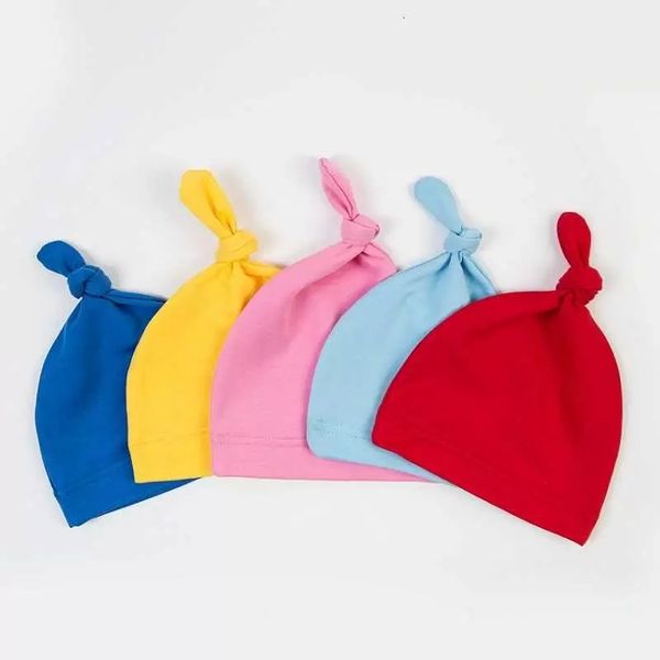 

19 colors baby knot hats ins toddle skull caps boys girls cotton soft cap beanies sleep solid for newborn hat headwear headgea, Yellow