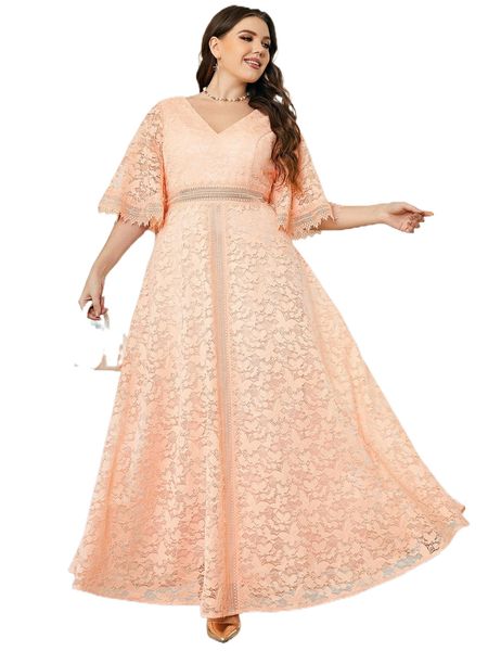 

plus flutter sleeve lace bridesmaid dress t88n#, Black