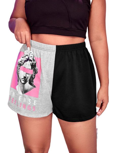 

plus letter & figure graphic shorts z2y8#, Black