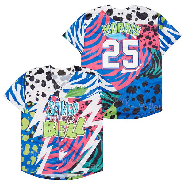 Maglia da uomo Moive Baseball Saved By the Bell 25 Zack Morris Jersey HipHop All Stitched Team Color Camo Per gli appassionati di sport Hip Hop traspirante Base fresca Qualità eccellente in vendita