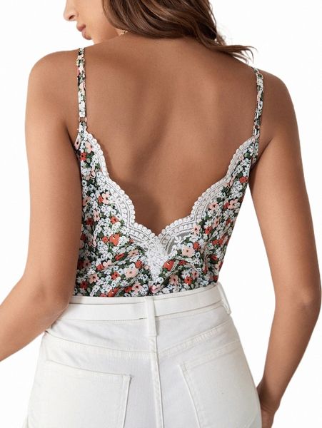 

ditsy floral lace trim cami w69b#, White