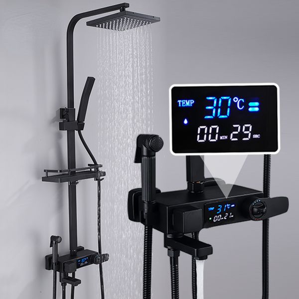 Thermostatische digitale Display Duschhahn -Set Mxer Kran Duschbad Wasserhahn Badewanne Duschmischer Taps Bidet Wasserhahn