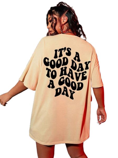 

plus slogan graphic drop shoulder oversized tee f0xu#, Black